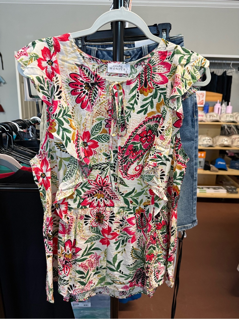 Emily Wonder Floral Tie-Front Ruffle Blouse